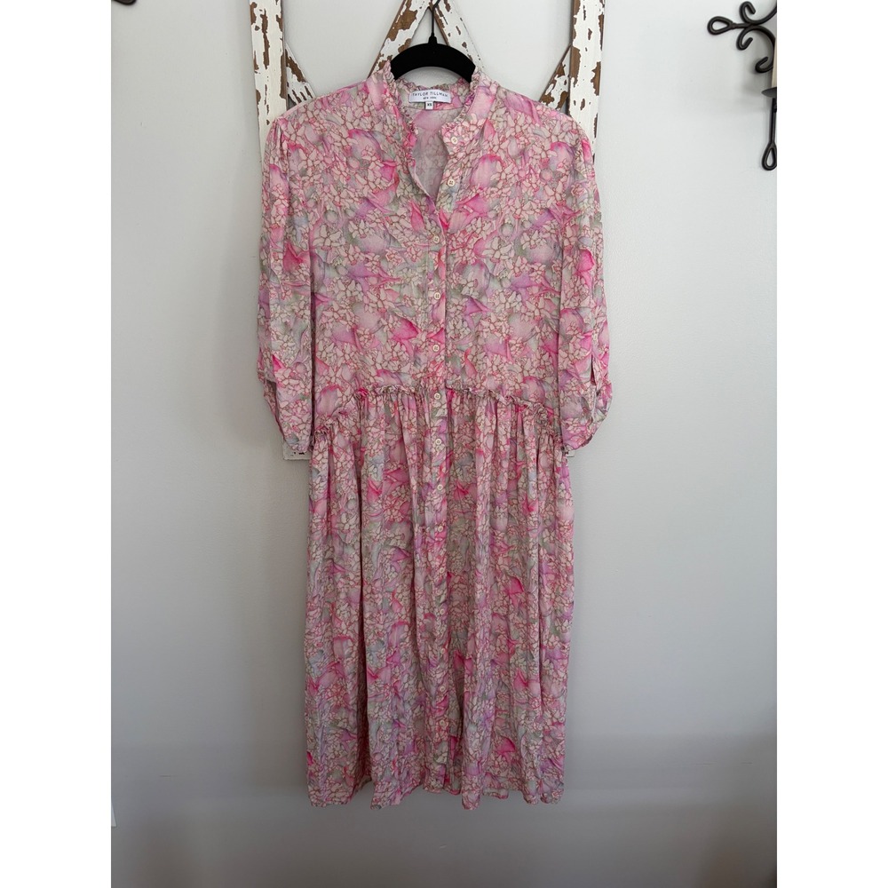 Taylor Tillman Liza Midi Ruffle Shirt Dress in Lavender Earth Size XS Oversized - Picture 2 of 9